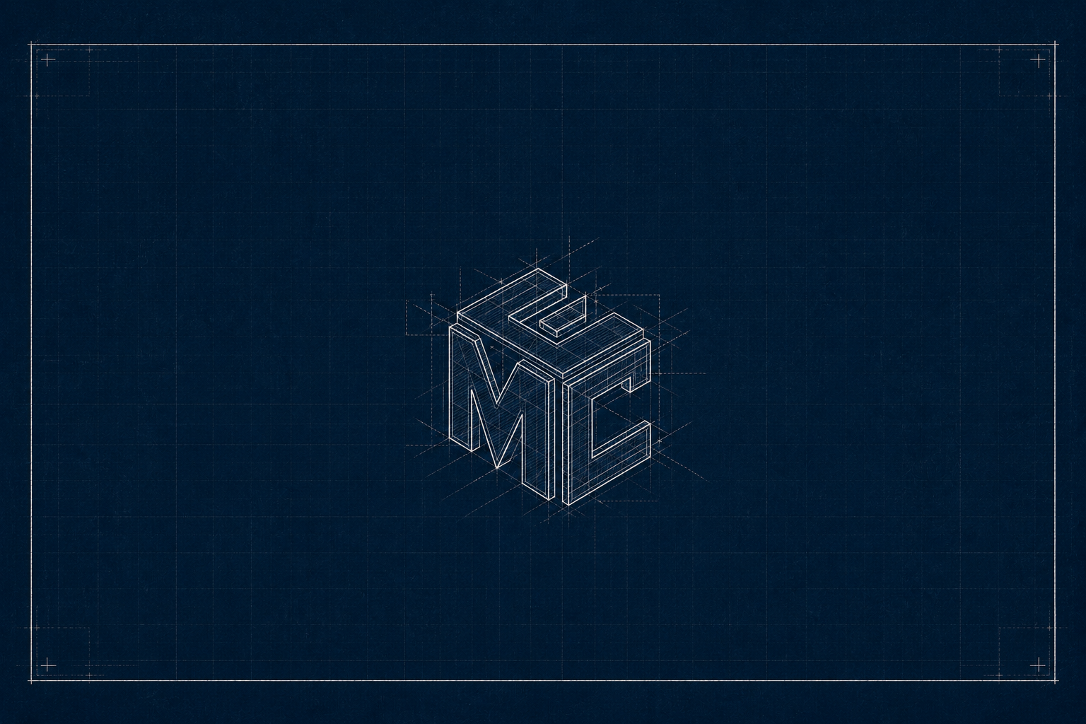 Blueprint drawing of the Mosecon MC monogram